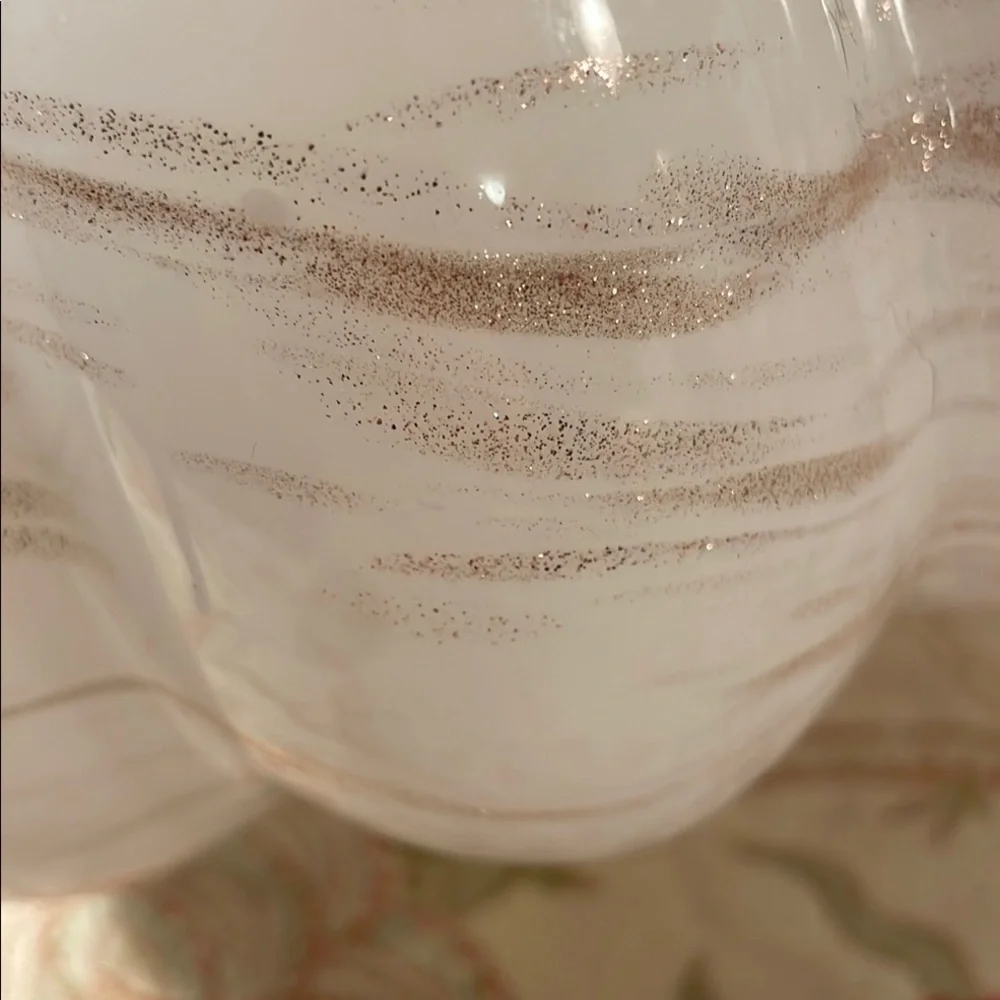 Elegant White Glass Striated Metallic Copper Pumpkin Fall Decor